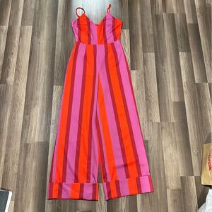 Missguided orange and pink striped jumpsuit. Adjustable straps. Size 6